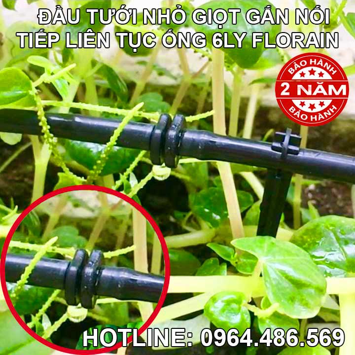 Đầu tưới nhỏ giọt gắn nối tiếp liên tục ống 6mm Flora