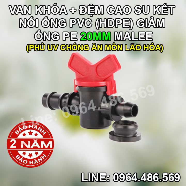 Van khóa khởi thủy ron cao su 20mm vào PVC Malee