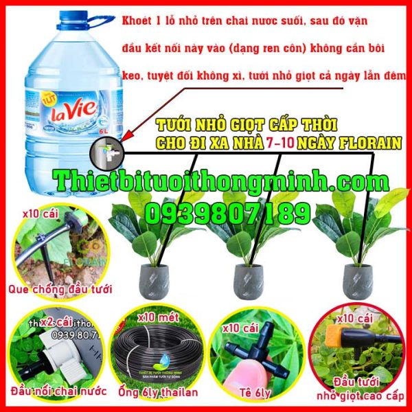 Bộ tưới cây nhỏ giọt gắn bình nước suối cho ban công không nguồn nước S1